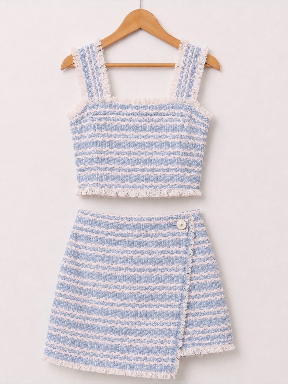 House of Harlow Striped Blue & White Tweed Skirt - Two-Piece Set